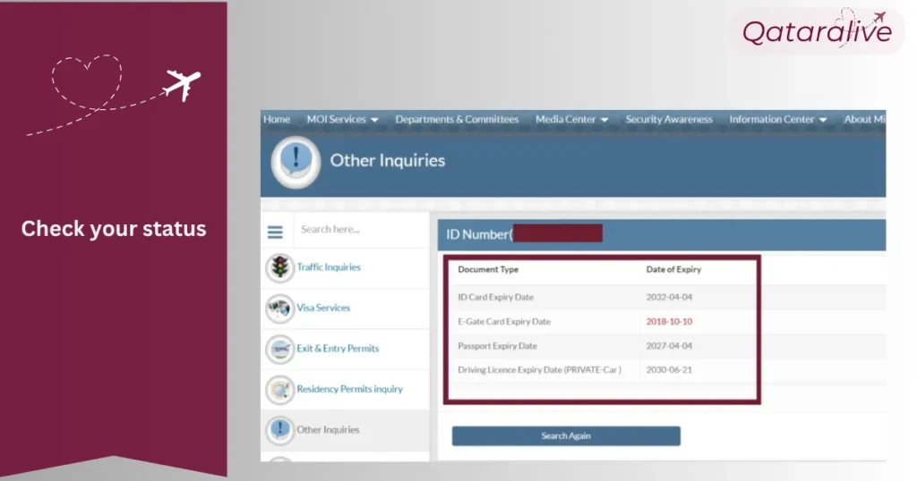 Check your MOI Qatar ID status
