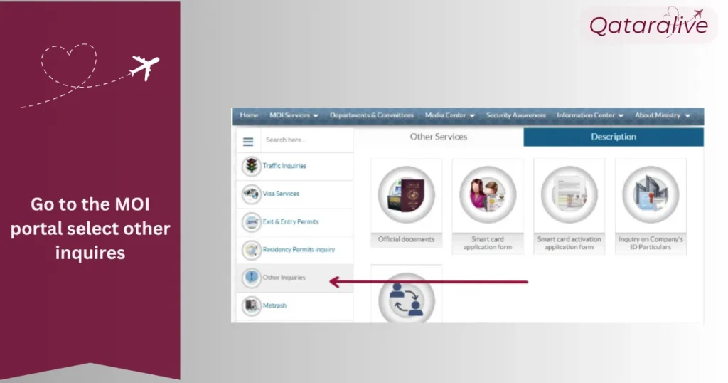 Go to the MOI portal select other inquires