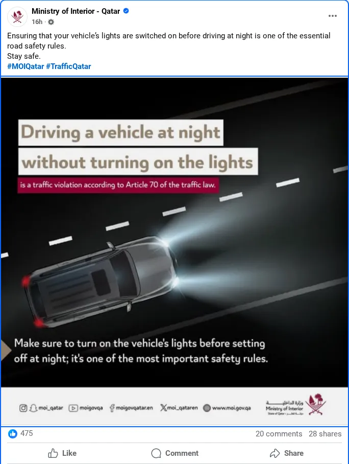 Guide to MOI Qatar Traffic Violations & demerit points 2025 4 Qatar Traffic Violation Car lights Qataralive