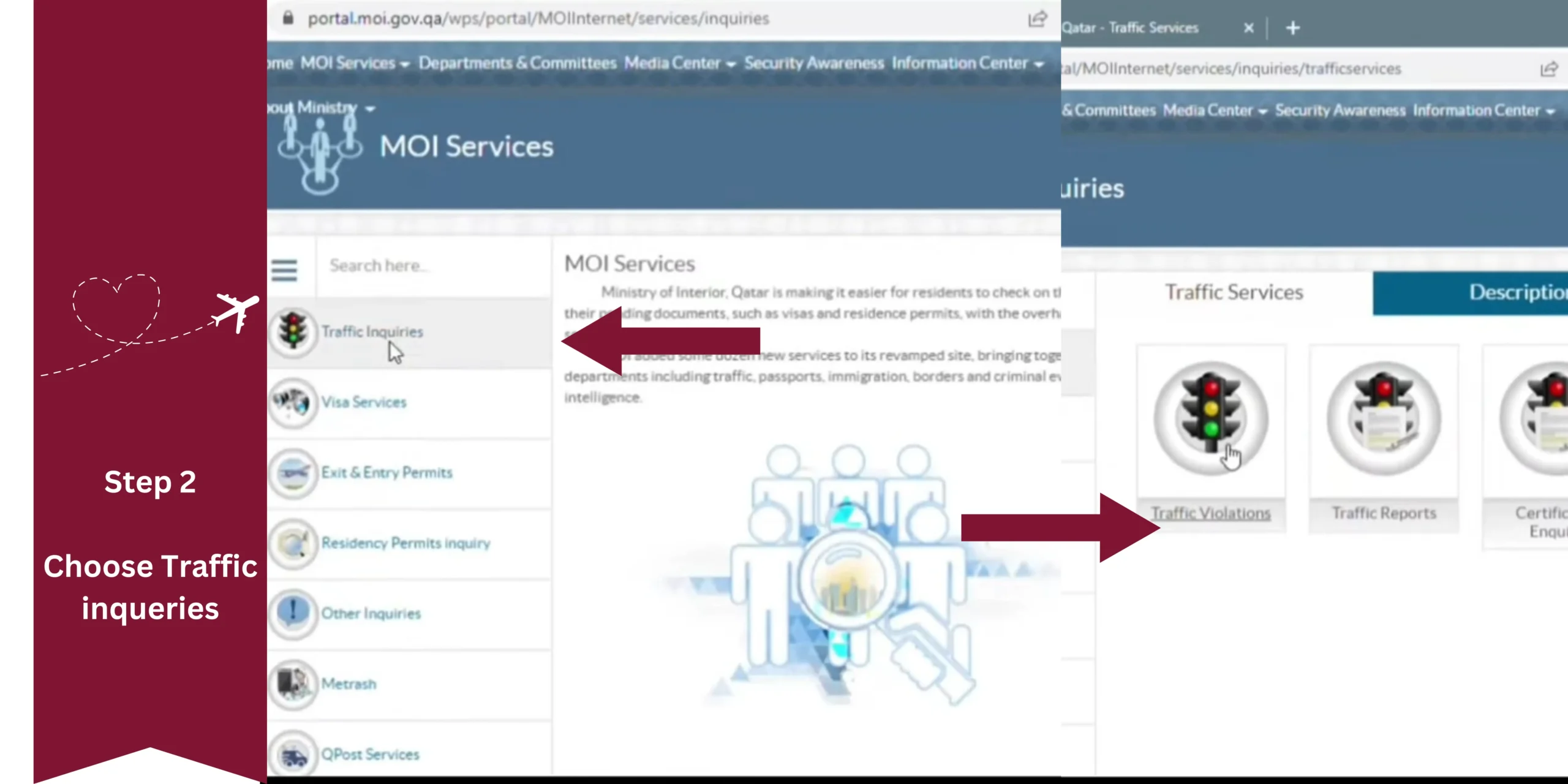 Step 1 Choose Traffic Inquiries to Check MOI Qatar Traffic Violations