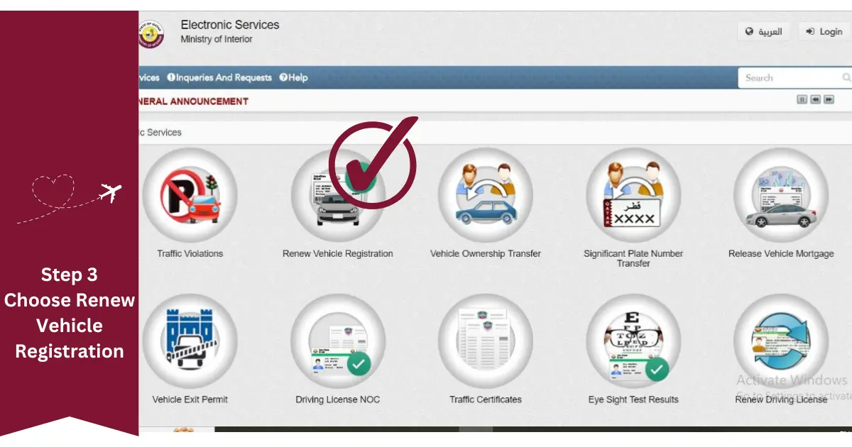 Step 3 Choose Renew Vehicle Registration
