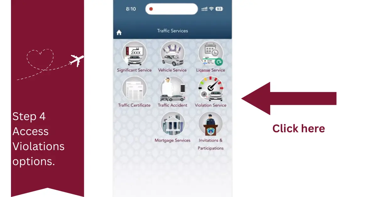 Step 4 Access traffic violations to Check MOI Qatar traffic violations