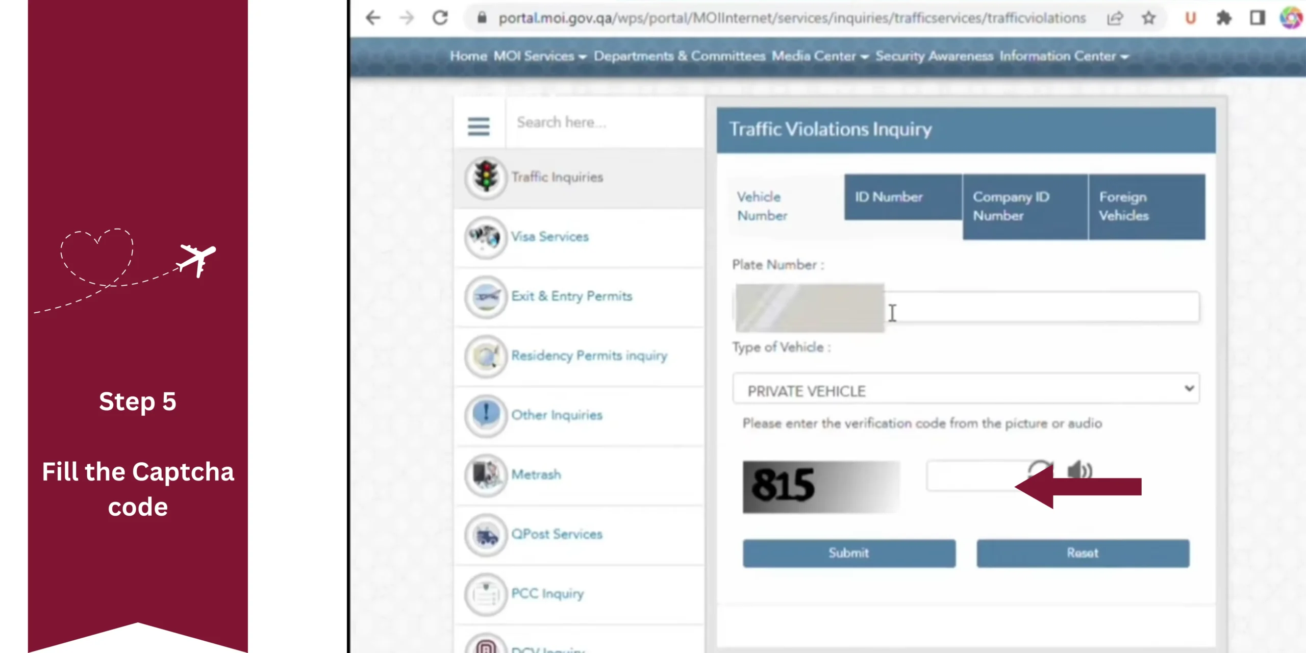 Fill the captcha code to get the Traffic violation details