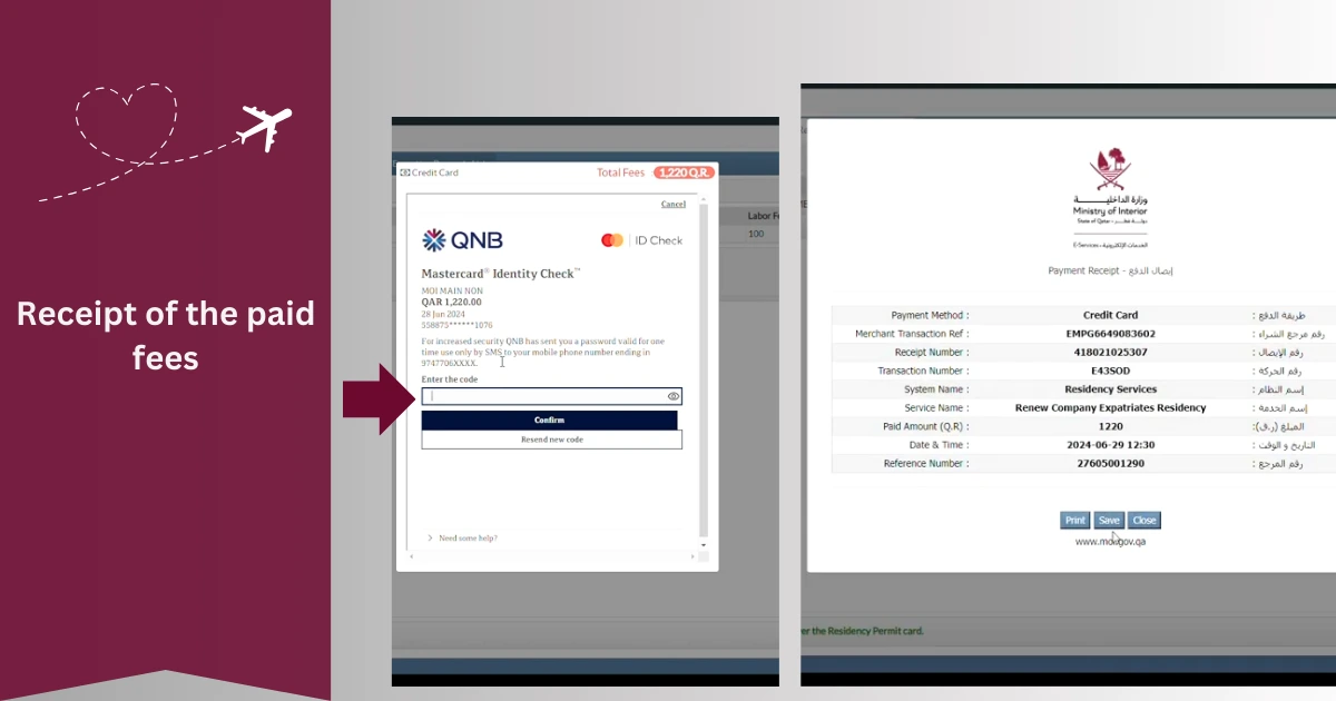 Receipt of paid fee for MOI Qatar ID renewal
