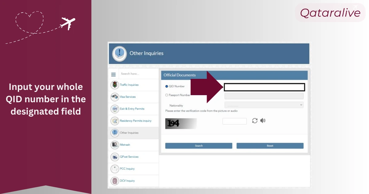 Input your full QID number