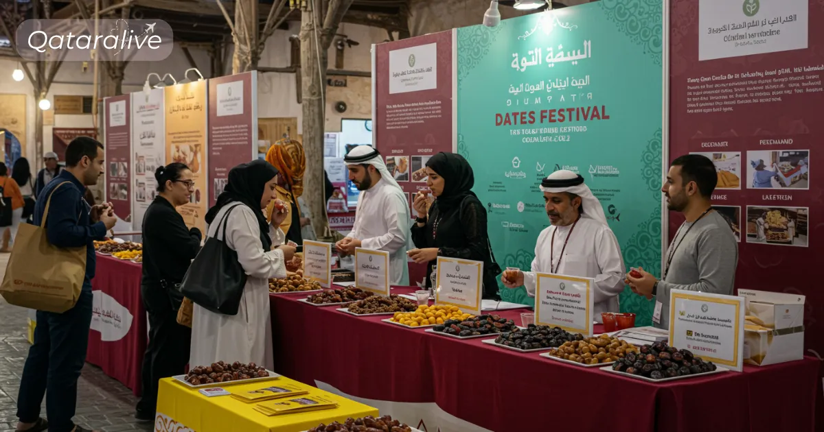 10th Local Dates Festival Souq Waqif, Qatar 2025 (Guide) 2 Participants competing in date-pitting race at Souq Waqif at date festival qatar