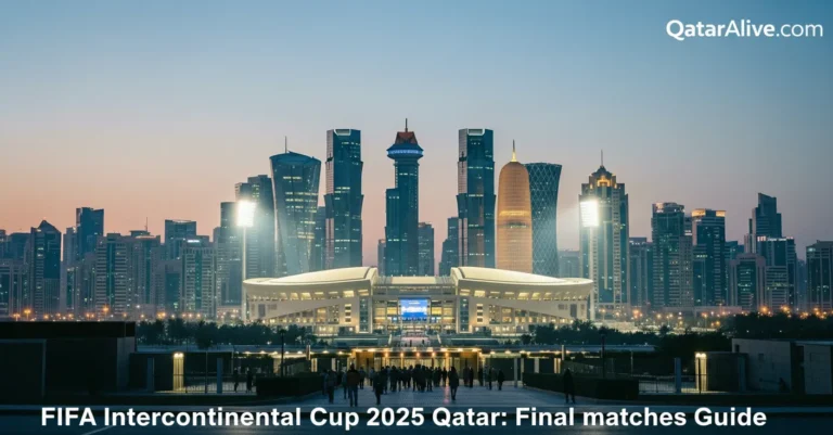 Doha at dusk with stadium lights for FIFA Intercontinental Cup 2025 Qatar