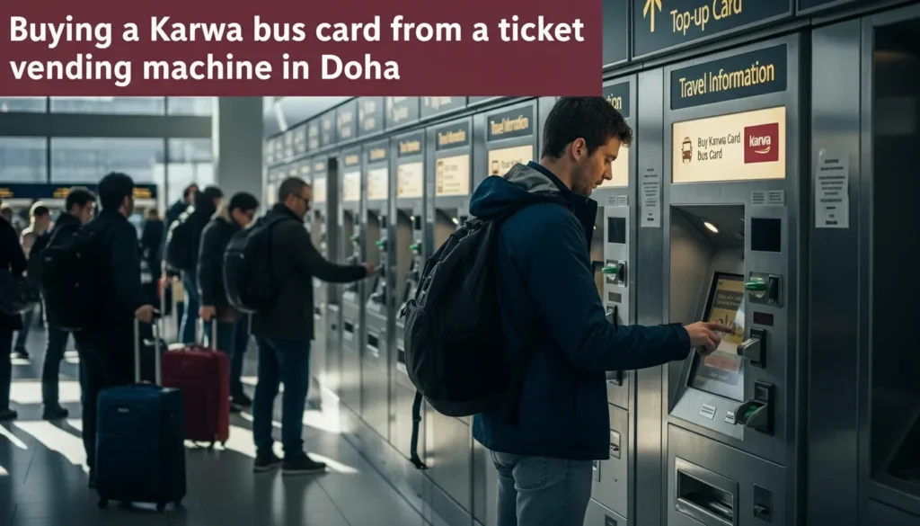 How to Get Karwa Bus Card in Qatar: Types, Prices (Update) 3 Buying a Karwa bus card from a ticket vending machine in Doha qataralive.com