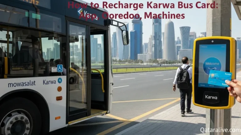 How to Recharge Karwa Bus Card: App, Ooredoo, Machines 6 Rider preparing to recharge and use a Karwa bus card in Doha Qatar - QatarAlive.com