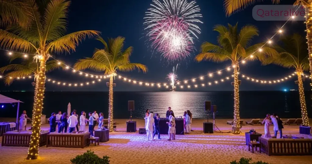 Beachfront New Year's Eve celebration in Qatar with fireworks and music