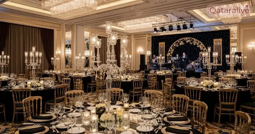 Luxury New Year's Eve gala dinner setting in a Doha 5-star hotel