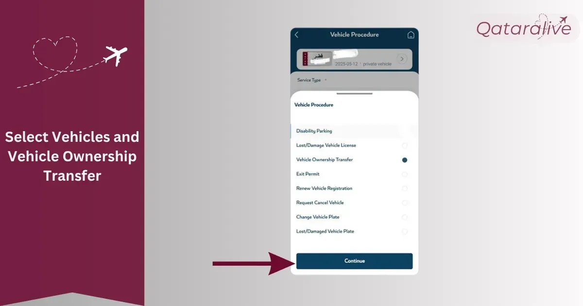 Select Vehicles and Vehicle Ownership Transfer in your Metrash app transfer vehicle ownership in qatar