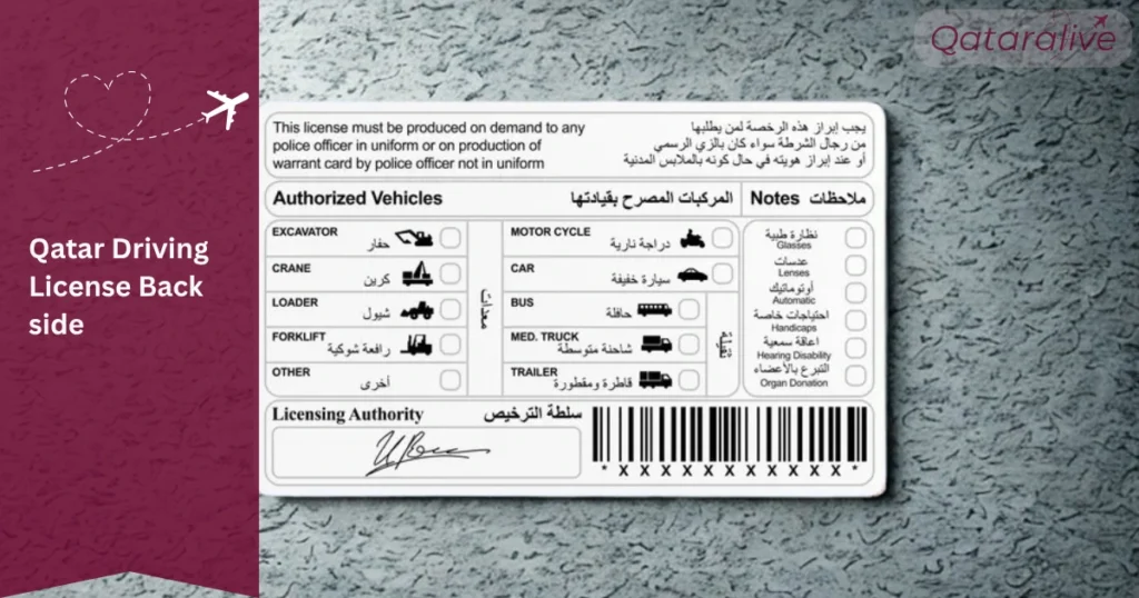 Qatar Driving License back page
