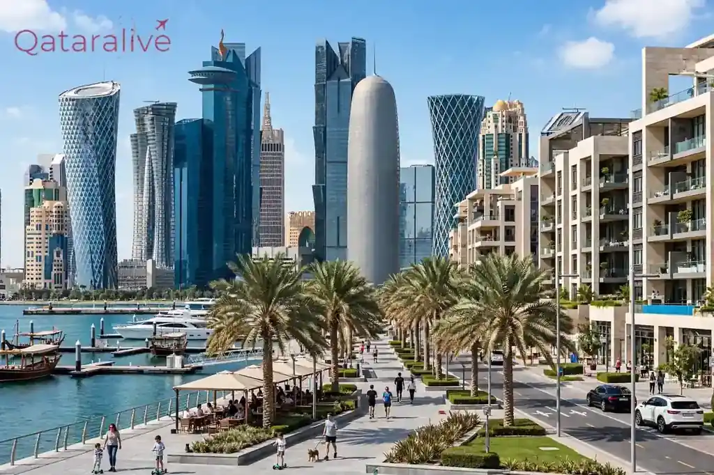 Doha West Bay skyline with residential towers in daylight