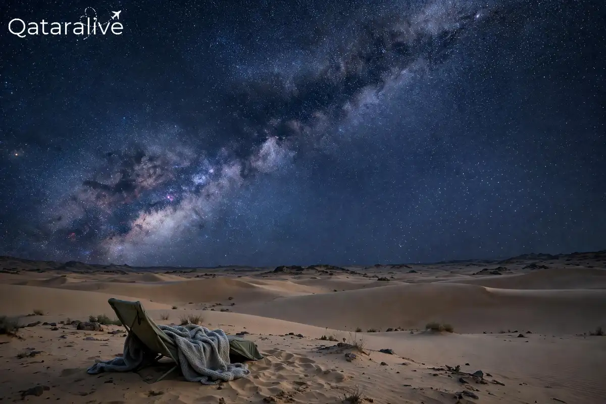 Orionid Meteor Shower in Qatar 2026: Best Time and Places to Watch Tonight 2 Dark desert sky in Qatar with the Milky Way, ideal for watching the Orionid meteor shower