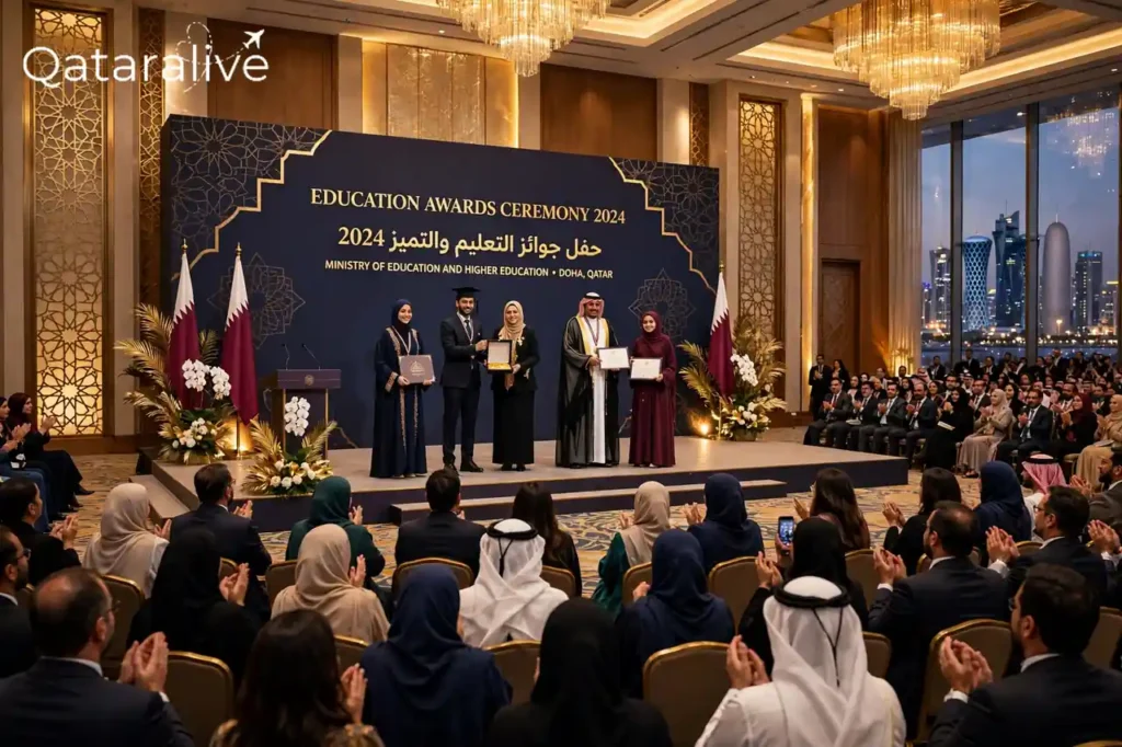 Winners receiving medals at the Qatar Education Excellence Award ceremony in Doha